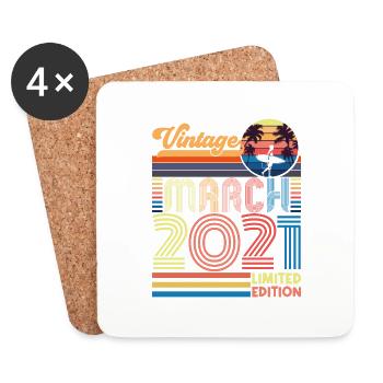 Geburtstag März 2021.Geschenk März 2021.März 2021 - Untersetzer (4er-Set) - Weiß - Vorne