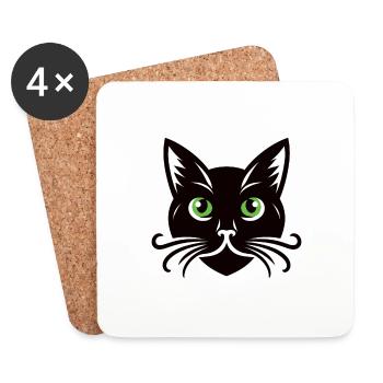 Chat noir qui vous observe, qui s’ébroue - Dessous de verre (lot de 4) - blanc - Devant