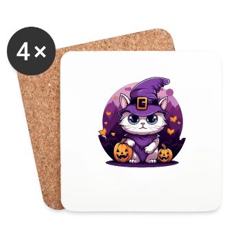 Halloween Cat Owner Costume Cute Cat Disguise - Coasters (set of 4) - white - Front