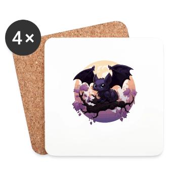 Chauve-souris Kawaii Halloween Chibi chauve-souris - Dessous de verre (lot de 4) - blanc - Devant