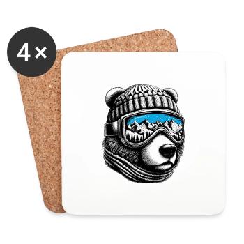 Bär liebt Skifahren mit Skibrille Berge Schnee Fun - Untersetzer (4er-Set) - Weiß - Vorne