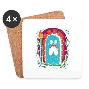Simple Cartoon Fat Monster Scary Dungeon - Coasters (set of 4) - white - Front