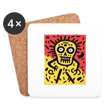 Cartoon Pop Skeleton Skull, German Fear - Coasters (set of 4) - white - Front