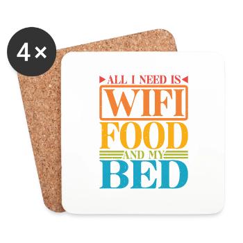 Tout ce dont j’ai besoin, c’est du Wifi, de la nourriture et de mon lit 8 - Dessous de verre (lot de 4) - blanc - Devant