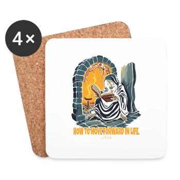 How to Get Ahead in Life: Reading Grim Reaper - Coasters (set of 4) - white - Front