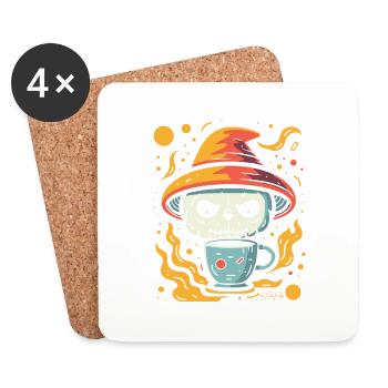 Kaffee, Weltraum, Nerd, Schädel, Panda, Magie - Untersetzer (4er-Set) - Weiß - Vorne