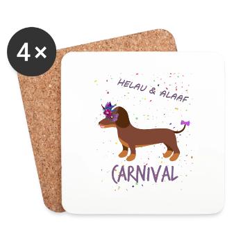 Lady, Dackel, Karneval, Fasching, Helau, Alaaf - Untersetzer (4er-Set) - Weiß - Vorne