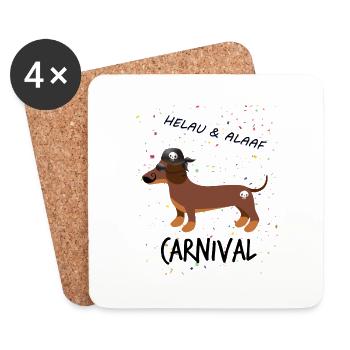Teckel, Carnaval, Carnaval, Helau, Alaaf, Pirate - Dessous de verre (lot de 4) - blanc - Devant