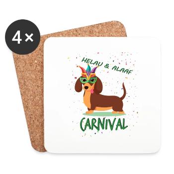 Teckel, Carnaval, Carnaval, Helau, Alaaf - Dessous de verre (lot de 4) - blanc - Devant