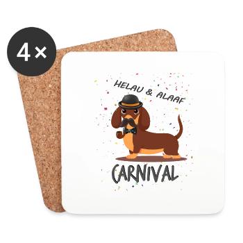 Teckel, Carnaval, Carnaval, Helau, Alaaf, Détective - Dessous de verre (lot de 4) - blanc - Devant