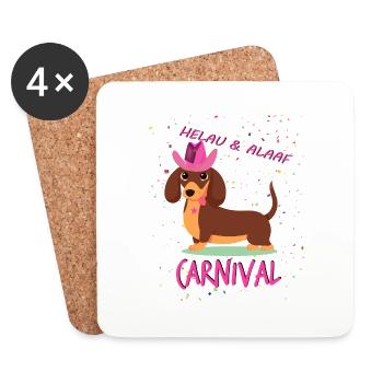 Teckel, Carnaval, Carnaval, Helau, Alaaf, Western - Dessous de verre (lot de 4) - blanc - Devant