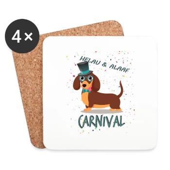Gentleman, Teckel, Carnaval, Carnaval, Helau Alaaf - Dessous de verre (lot de 4) - blanc - Devant