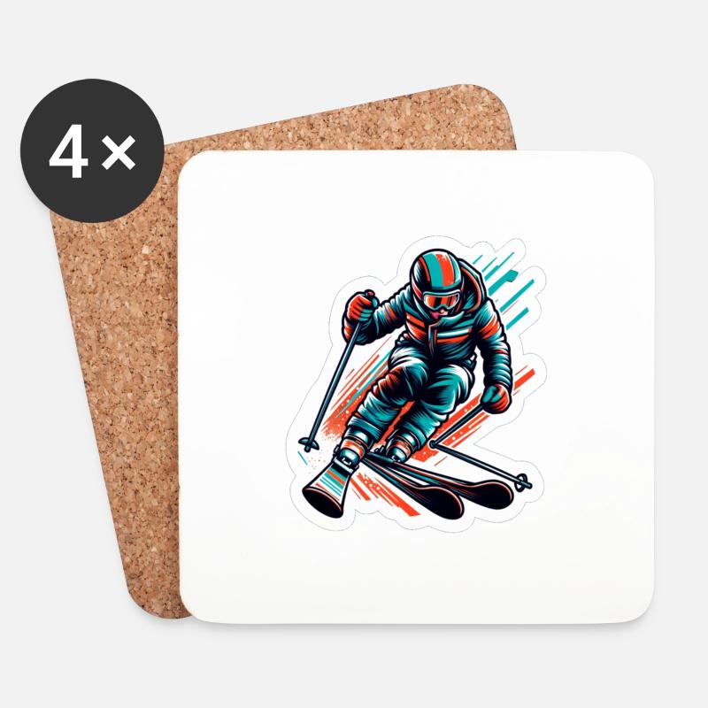 Skifahrer - Untersetzer (4er-Set) - Weiß
