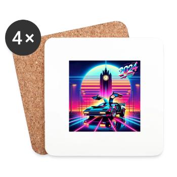 Retour vers le futur 2024 Néon fluo retrofuturiste - Dessous de verre (lot de 4) - blanc - Devant