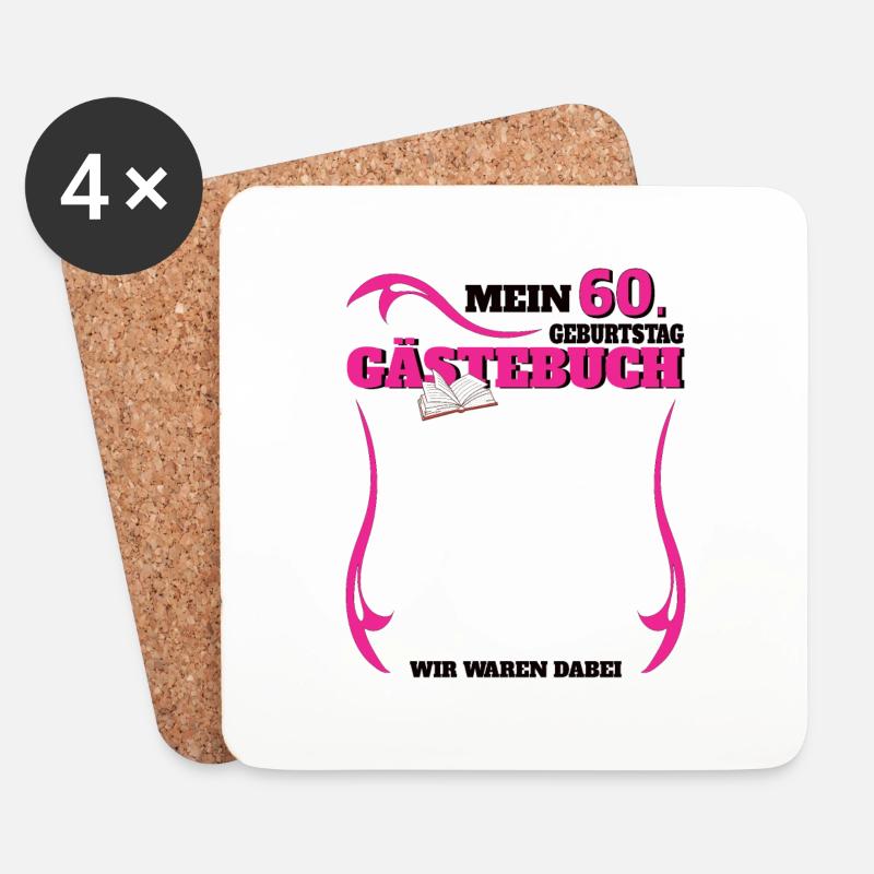 60. Geburtstag Frau & Mann Gästebuch - Untersetzer (4er-Set) - Weiß