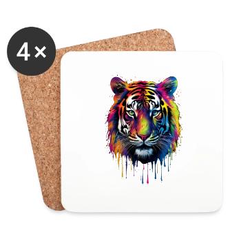 Tigre arc-en-ciel - Dessous de verre (lot de 4) - blanc - Devant