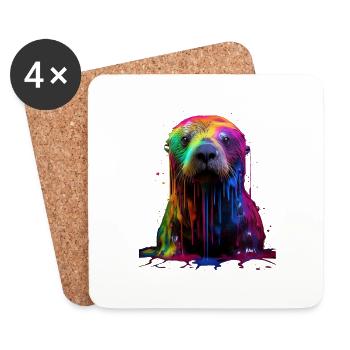 Loutre de mer arc-en-ciel - Dessous de verre (lot de 4) - blanc - Devant