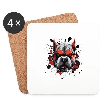 Tête de bouledogue icône chien - Dessous de verre (lot de 4) - blanc - Devant