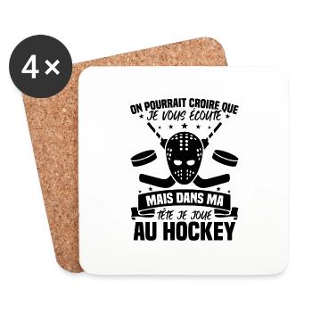 Dans ma tête je joue au hockey - Dessous de verre (lot de 4) - blanc - Devant