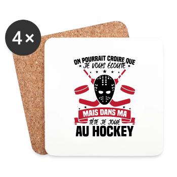 Dans ma tête je joue au hockey - Dessous de verre (lot de 4) - blanc - Devant