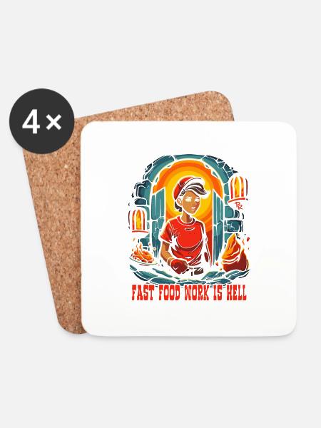 Fast-Food-Arbeit ist die Hölle - Untersetzer (4er-Set) - Weiß