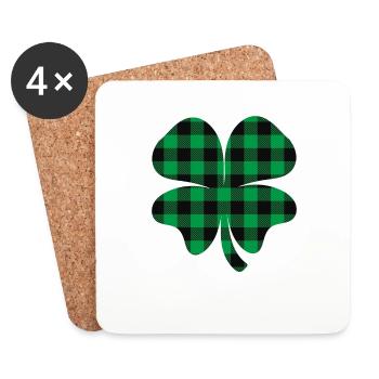 Green Buffalo Plaid Shamrock - Coasters (set of 4) - white - Front
