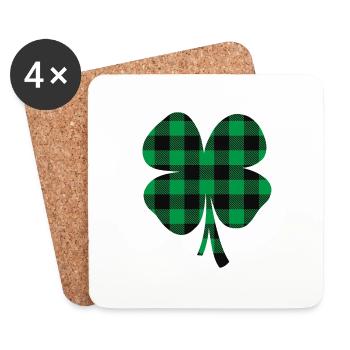 Green Buffalo Plaid Clover - Coasters (set of 4) - white - Front