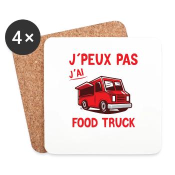 Food truck - Fast Food - Restauration - Dessous de verre (lot de 4) - blanc - Devant