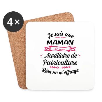 Maman et une Auxiliaire Puériculture Humour - Dessous de verre (lot de 4) - blanc - Devant