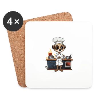 Erdmännchen kochen Koch Kochmütze Herdmännchen - Untersetzer (4er-Set) - Weiß - Vorne