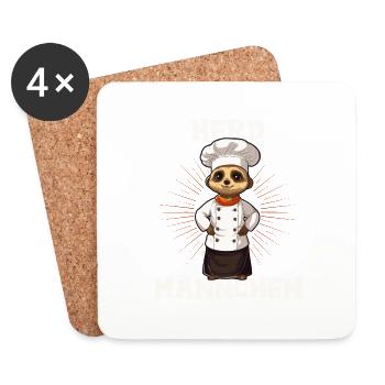 Erdmännchen kochen Koch Kochmütze Herdmännchen - Untersetzer (4er-Set) - Weiß - Vorne