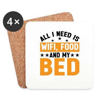 Tout ce dont j’ai besoin, c’est du Wifi, de la nourriture et de mon lit 10 - Dessous de verre (lot de 4) - blanc - Devant