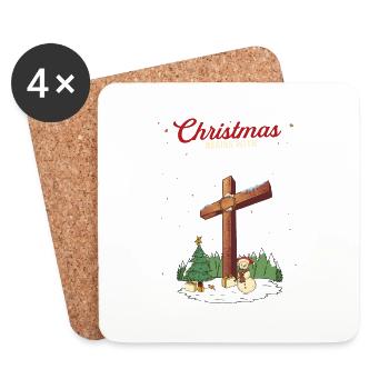 Weihnachten beginnt mit Christus Schneemann Christian - Untersetzer (4er-Set) - Weiß - Vorne