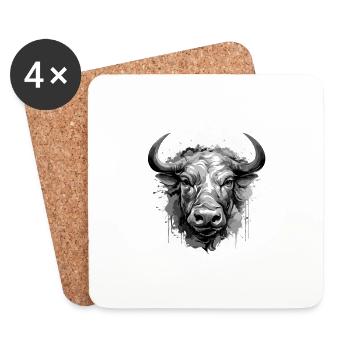 Portrait de tête de taureau Animal Taureau - Dessous de verre (lot de 4) - blanc - Devant