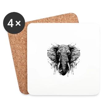 Elephant Head Portrait Animal - Coasters (set of 4) - white - Front