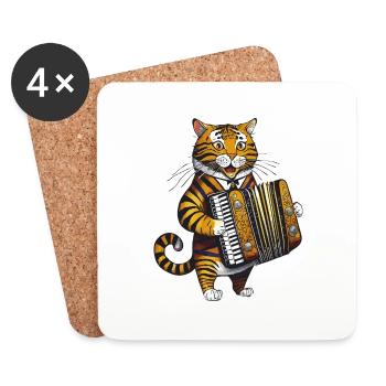 CAT ACCORDION - Coasters (set of 4) - white - Front