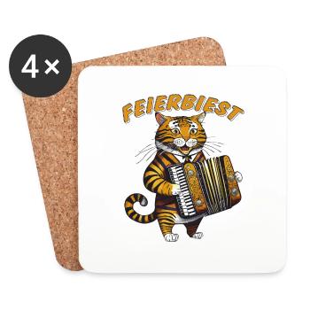 KATZE ZIEHHARMONIKA FEIERBIEST - Untersetzer (4er-Set) - Weiß - Vorne