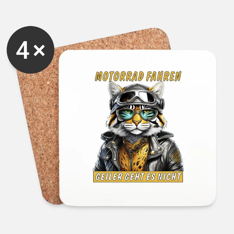 KATZE LEDERJACKE MOTORRAD FAHREN - Untersetzer (4er-Set) - Weiß
