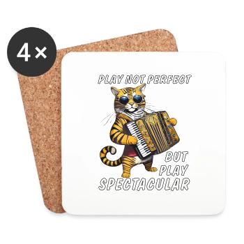 KATZE AKKORDEON PLAY NOT PERFECT BUT PLAY SPEC - Untersetzer (4er-Set) - Weiß - Vorne