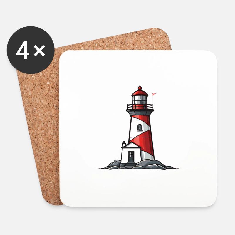 Leuchtturm Küste - Untersetzer (4er-Set) - Weiß