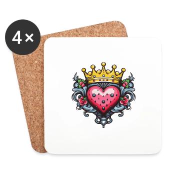 Herz Krone Liebe - Untersetzer (4er-Set) - Weiß - Vorne