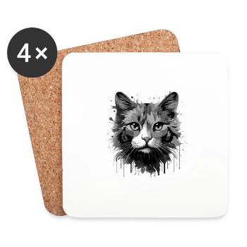 Katze Symbol Kopf Porträt Tier - Untersetzer (4er-Set) - Weiß - Vorne