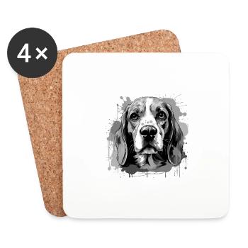Beagle Chien Tête Portrait Animal - Dessous de verre (lot de 4) - blanc - Devant