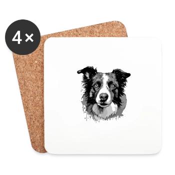 Border Collie Dog Head Portrait Animal - Coasters (set of 4) - white - Front