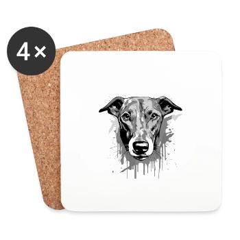 Tête de chien lévrier Portrait Animal - Dessous de verre (lot de 4) - blanc - Devant