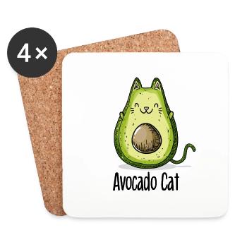 Avocat chat chats cadeau végétarien - Dessous de verre (lot de 4) - blanc - Devant