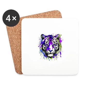 Tiger Head Portrait Colorful - Coasters (set of 4) - white - Front