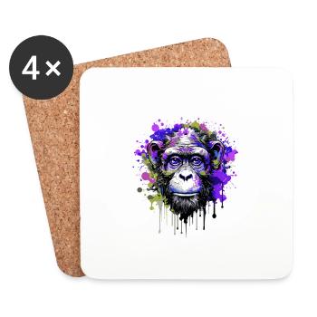 Monkey Head Portrait Colorful - Coasters (set of 4) - white - Front