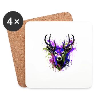 Deer Head Portrait Colorful - Coasters (set of 4) - white - Front