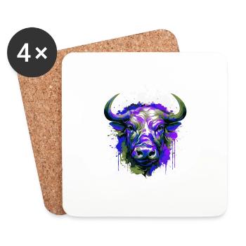 Bull Head Portrait Animal Taurus Colorful - Coasters (set of 4) - white - Front